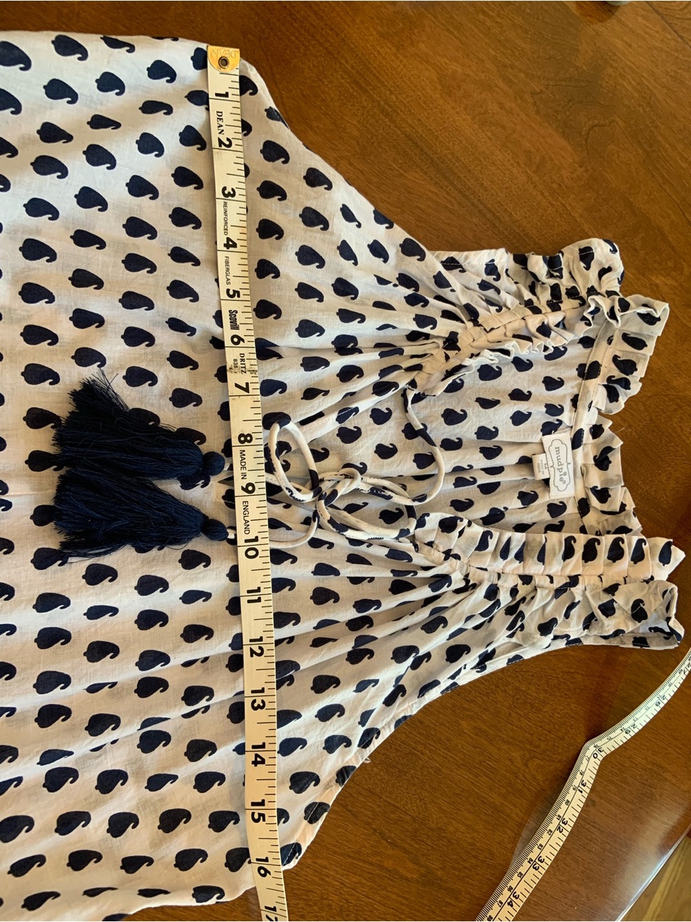 Mud Pie Dress Sleeveless Navy and White Maxi Dress with Tassel Tie - Picture 6 of 7